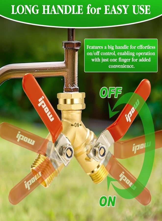 IPOW Upgrade Garden Hose Y Valve Hose Splitter With Stainless Steel Long Handle Brass Hose Splitter 3/4" GHT Thread Y Valve Water Garden Hose Tap Adapter - Image 4