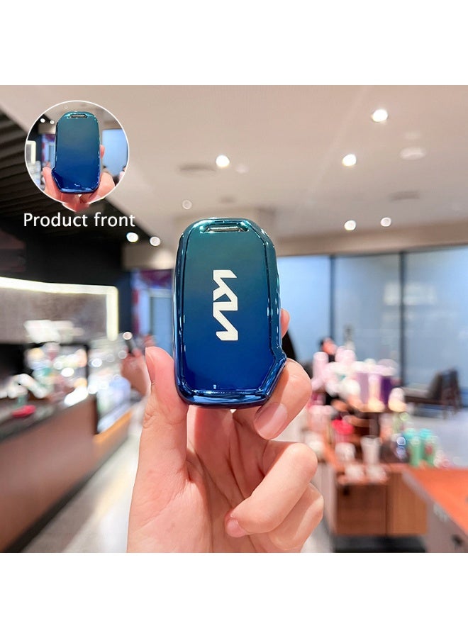 KIA Premium Car Key Fob Protective Cover for Kia K3 K4 K5 KX3 KX5 K2 2021 - Blue D Style with Keychain Strap - Image 1