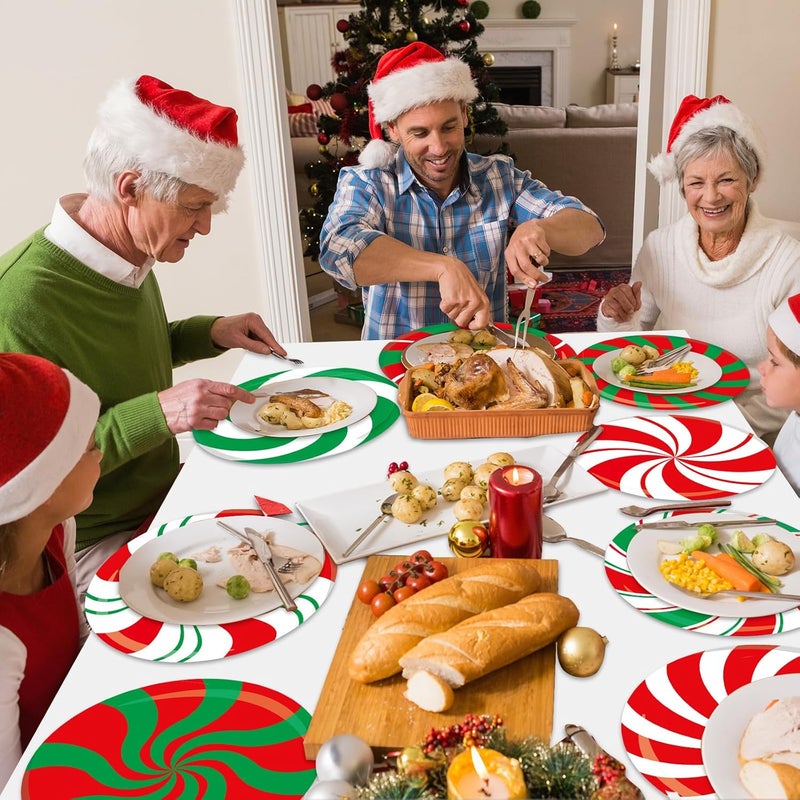 OBUSATT 100Pcs Disposable Christmas Candy Place Mats Christmas Red Green Sweets Paper Table Mats Winter Holiday Placemats Xmas Peppermint Candy Party Dining Table Decorations for Kids Home Kitchen - Image 5