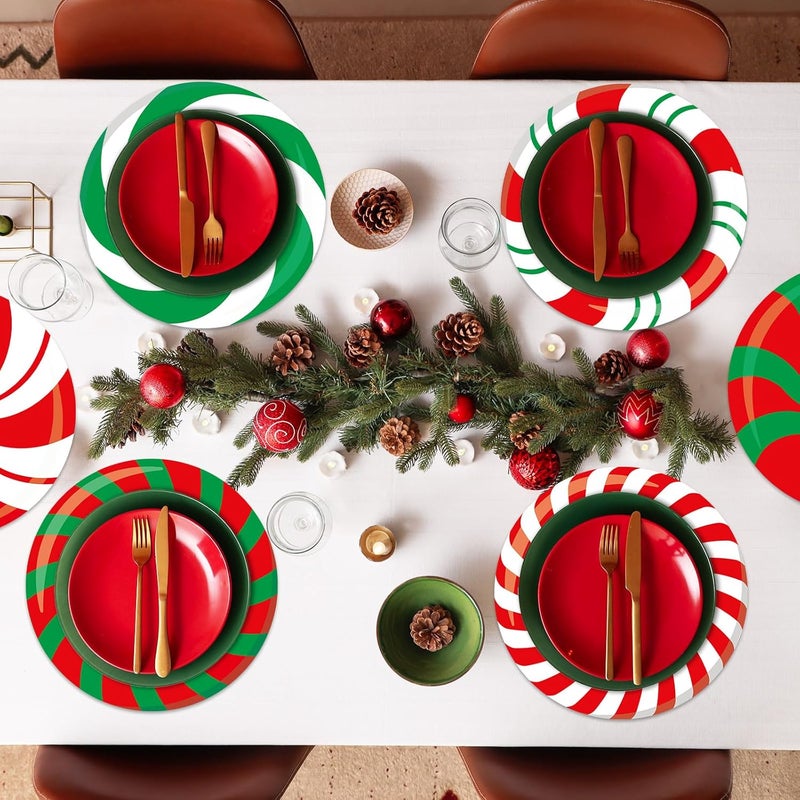 OBUSATT 100Pcs Disposable Christmas Candy Place Mats Christmas Red Green Sweets Paper Table Mats Winter Holiday Placemats Xmas Peppermint Candy Party Dining Table Decorations for Kids Home Kitchen - Image 4