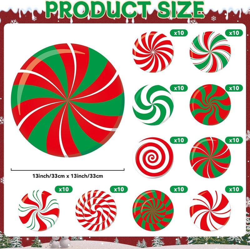 OBUSATT 100Pcs Disposable Christmas Candy Place Mats Christmas Red Green Sweets Paper Table Mats Winter Holiday Placemats Xmas Peppermint Candy Party Dining Table Decorations for Kids Home Kitchen - Image 2