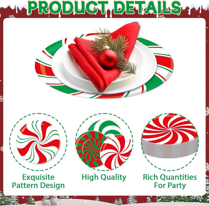 OBUSATT 100Pcs Disposable Christmas Candy Place Mats Christmas Red Green Sweets Paper Table Mats Winter Holiday Placemats Xmas Peppermint Candy Party Dining Table Decorations for Kids Home Kitchen - Image 3