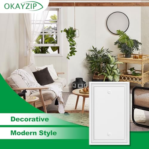 OKAYZIP White Decorative Single Blank Light Switch Covers Wall Plate, Natural Material Switch Plates Outlet Covers - Modern Style (1 Gang Blank 4 Pack) - Image 4