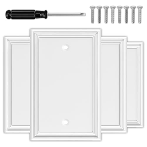 OKAYZIP White Decorative Single Blank Light Switch Covers Wall Plate, Natural Material Switch Plates Outlet Covers - Modern Style (1 Gang Blank 4 Pack) - Image 1