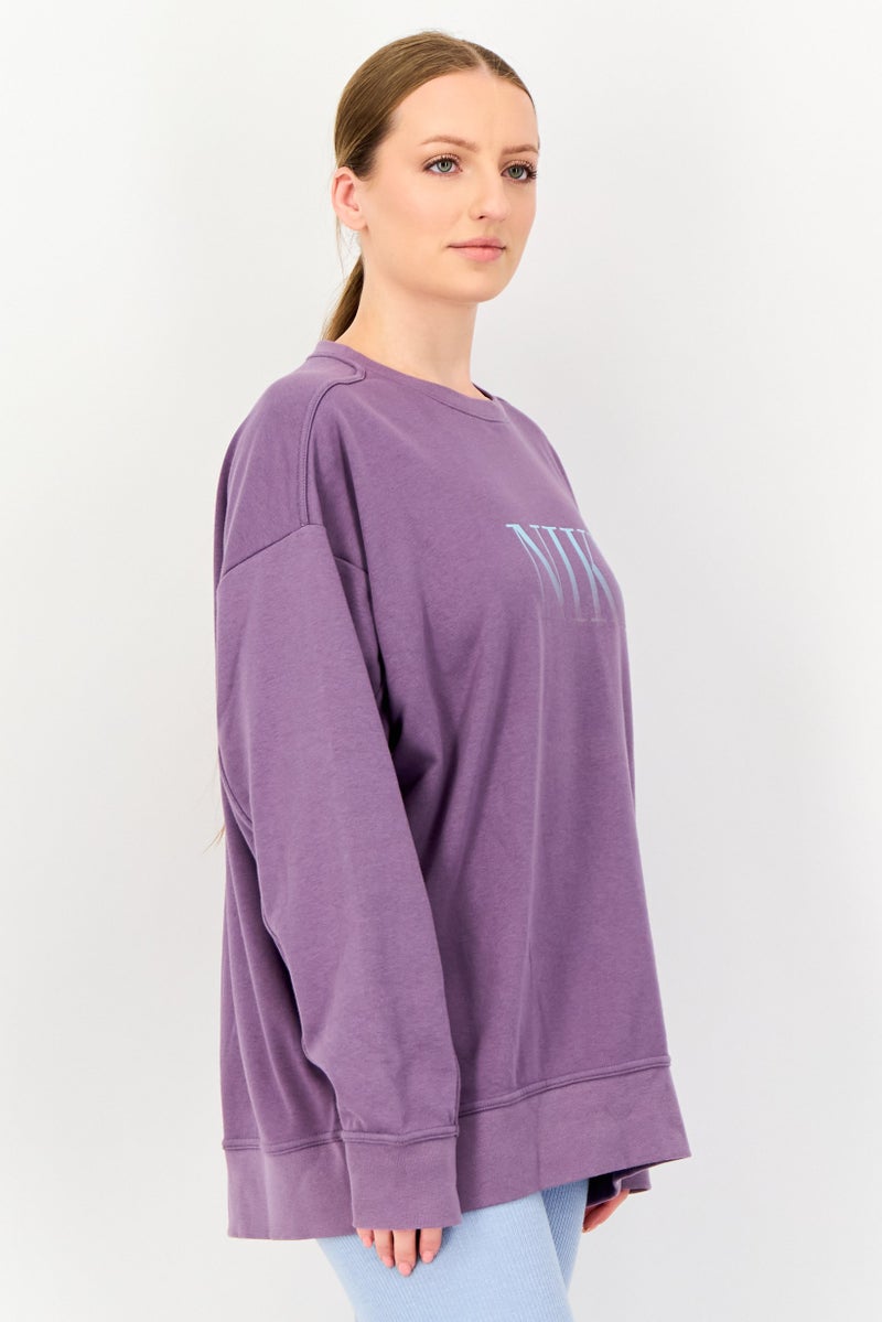Nike Women Sportswear Fit Short Sleeve Brand Logo Outdoor Sweatshirt, Purple - Image 2