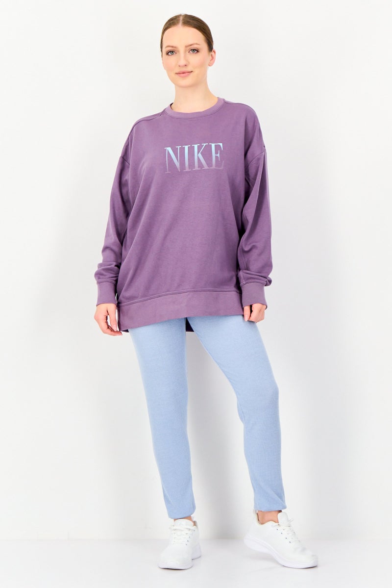 Nike Women Sportswear Fit Short Sleeve Brand Logo Outdoor Sweatshirt, Purple - Image 4