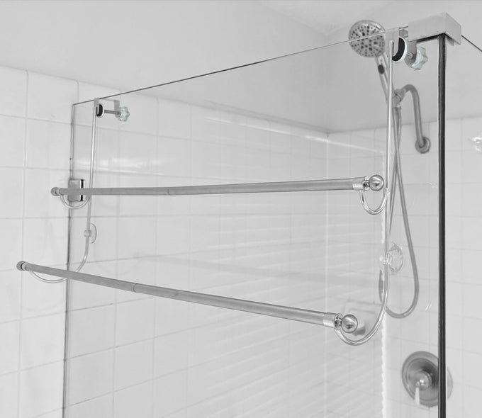 EXTRA WIDE 32X 16 TOWEL RACK FOR OVER GLASS SHOWER WALL GLASS SHOWER ENCLOSURE OR 3436INCH SHOWER DOORS FRAMELESS OR FRAMES UP TO 16 THICK 2 TIER STAINLESS STEEL NO RUST