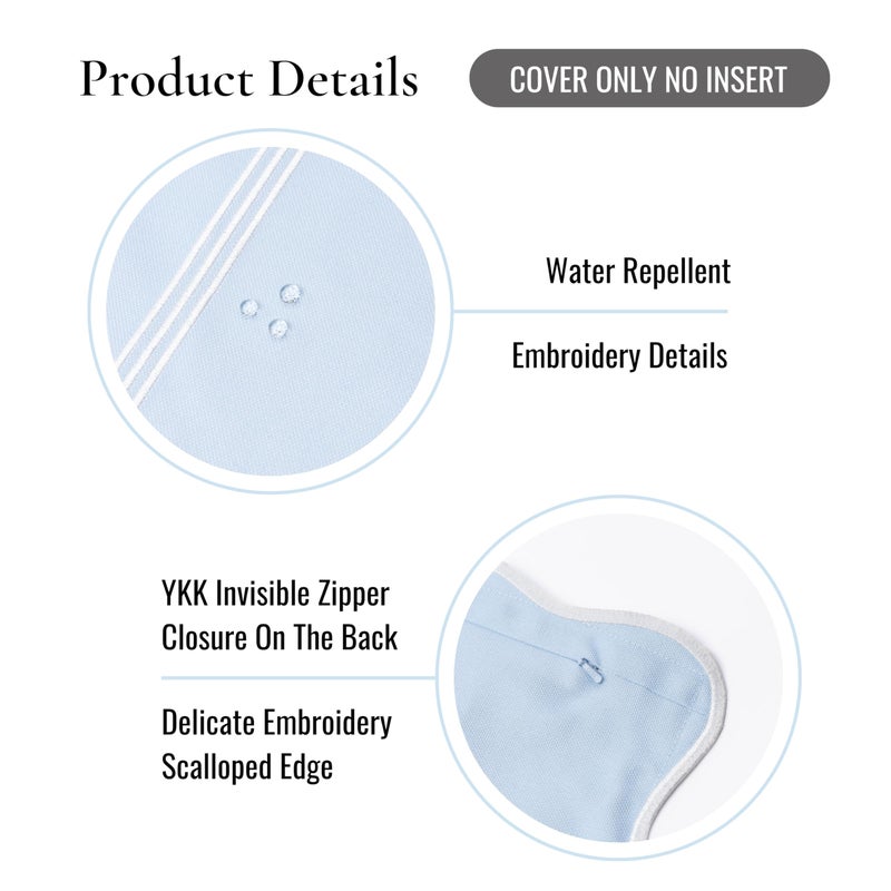 Hofdeco Premium Coastal Grandmillennial Scalloped Patio Indoor Outdoor Lumbar Pillow Cover Only, 12"x20" Water Repellent for Backyard, Couch, Poolside, Baby Blue Embroidered Frame - Image 5