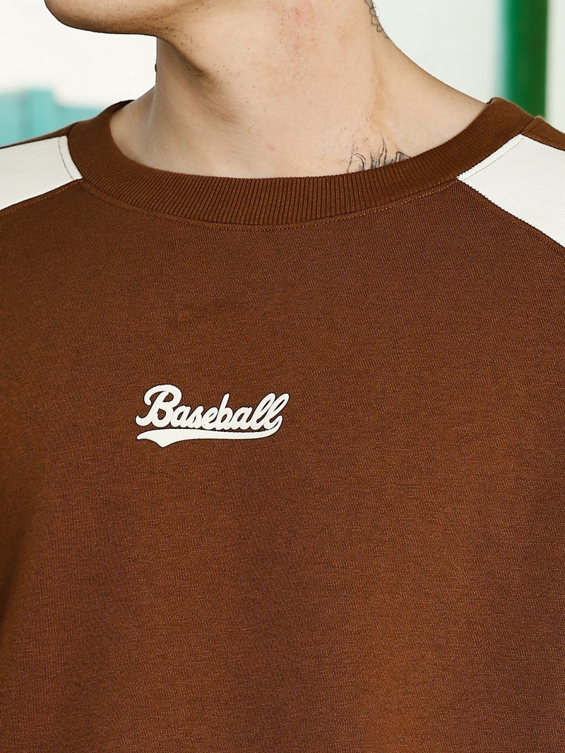 Maniac Mens Printed Round Neck Raglan Full Sleeve Brown & Brown Fleece Sweatshirt - Image 2