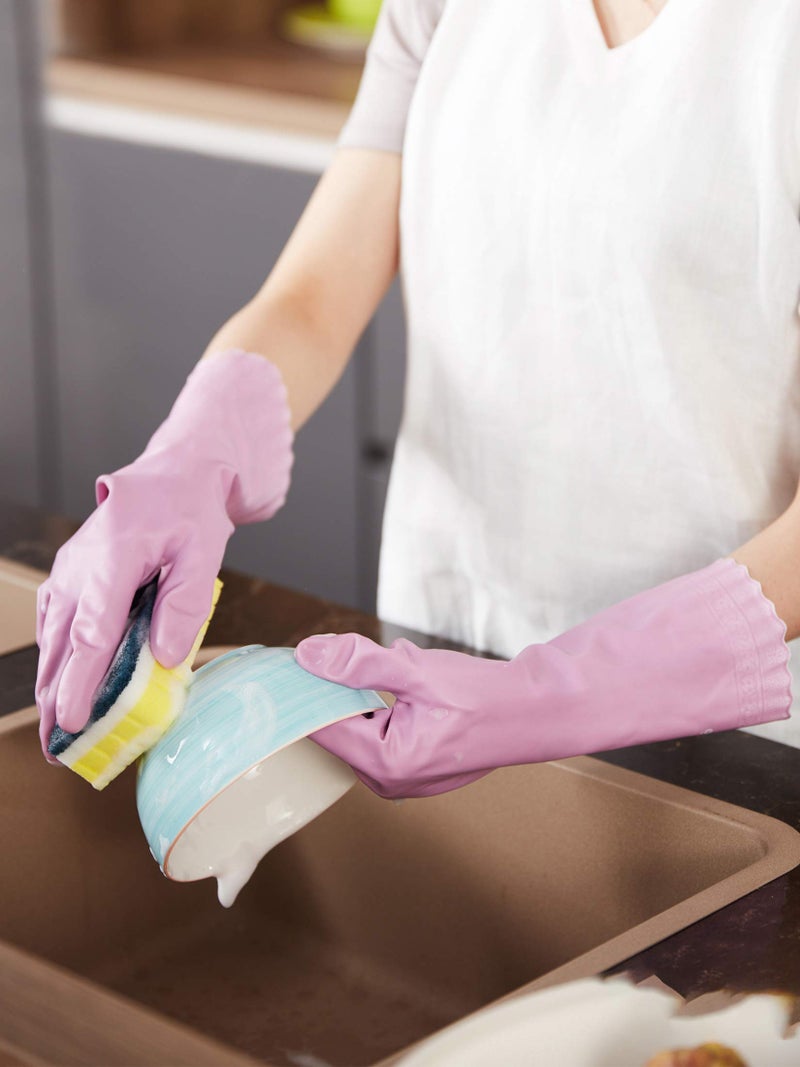 Wahoo LANON Protection wahoo Skin-Friendly Cleaning Gloves, Dishwashing Kitchen Gloves with Cotton Flocked Liner, Reusable, Non-Slip, Mauve Mist, Small - Image 5