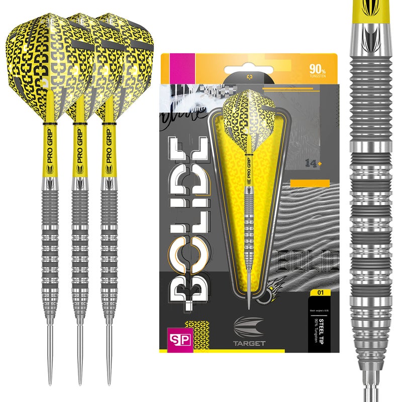 Target Darts Bolide 90% Tungsten Swiss Point Steel Tip Darts Set of 3, Barrel 01, 25 Grams | Featuring Pro Grip Dart Stems, Number 6 Dart Flights, Swiss Points | Professional Darts - Image 1