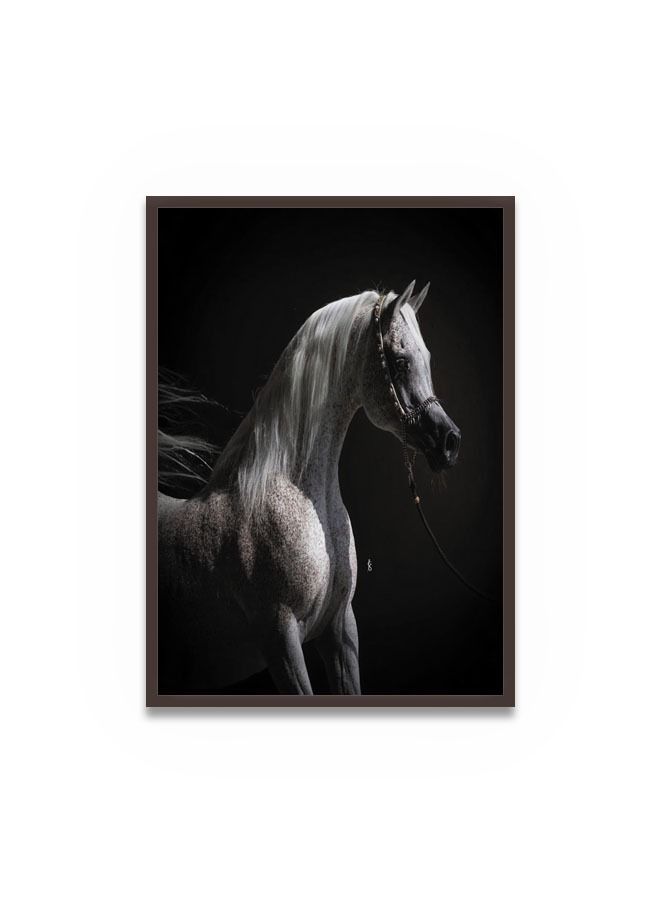 ماركتنا لوحة جدارية قماشية فنية لتزيين الحائط بتصميم حصان مع برواز بني مجوف مقاس 120x80سم قطعة واحدة - Image 2