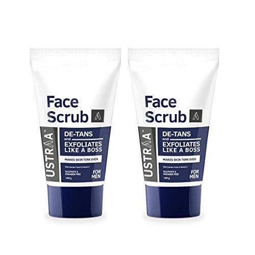 Ustraa Face Scrub -100g - Pack of 2 - De-Tan Scrub for Men | Exfoliation & Effective Tan Removal with Bigger Walnut Granules, No Sulphate, No Paraben | Made in India - Image 1