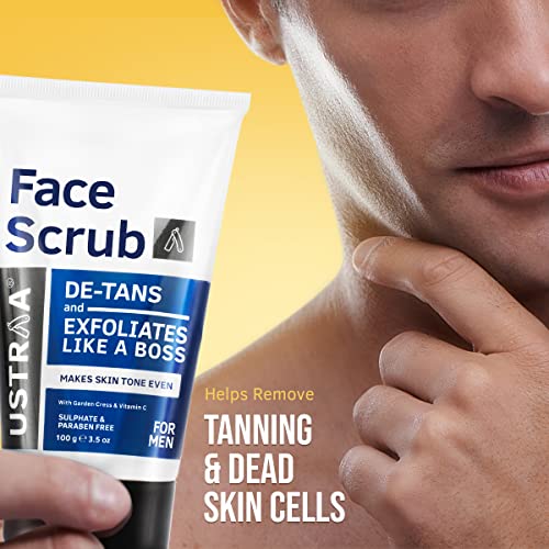 Ustraa Face Scrub -100g - Pack of 2 - De-Tan Scrub for Men | Exfoliation & Effective Tan Removal with Bigger Walnut Granules, No Sulphate, No Paraben | Made in India - Image 3
