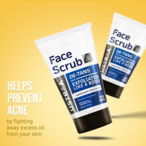 Ustraa Face Scrub -100g - Pack of 2 - De-Tan Scrub for Men | Exfoliation & Effective Tan Removal with Bigger Walnut Granules, No Sulphate, No Paraben | Made in India - Image 5