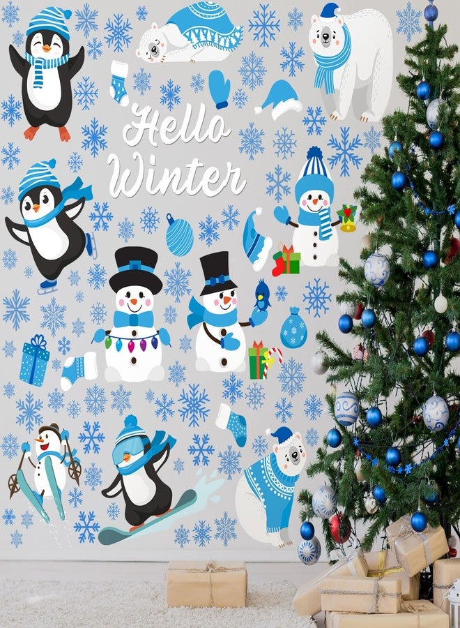 Haull 6 Sheet Hello Winter Wall Decals Christmas Wall Clings Penguin Snowflakes Window Clings Removable Christmas Snowman Art Decals for Xmas Holiday Nursery Bedroom Living Room Decoration - Image 3