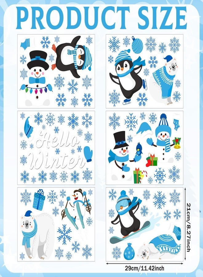 Haull 6 Sheet Hello Winter Wall Decals Christmas Wall Clings Penguin Snowflakes Window Clings Removable Christmas Snowman Art Decals for Xmas Holiday Nursery Bedroom Living Room Decoration - Image 2