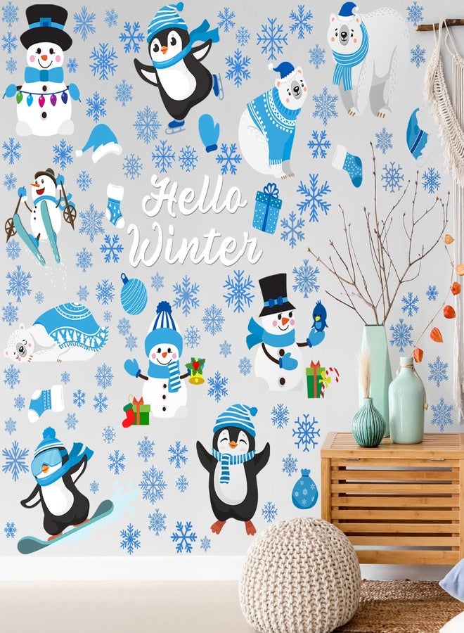 Haull 6 Sheet Hello Winter Wall Decals Christmas Wall Clings Penguin Snowflakes Window Clings Removable Christmas Snowman Art Decals for Xmas Holiday Nursery Bedroom Living Room Decoration - Image 4