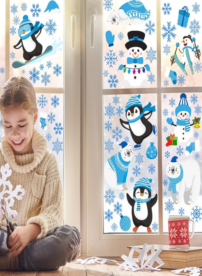 Haull 6 Sheet Hello Winter Wall Decals Christmas Wall Clings Penguin Snowflakes Window Clings Removable Christmas Snowman Art Decals for Xmas Holiday Nursery Bedroom Living Room Decoration - Image 5