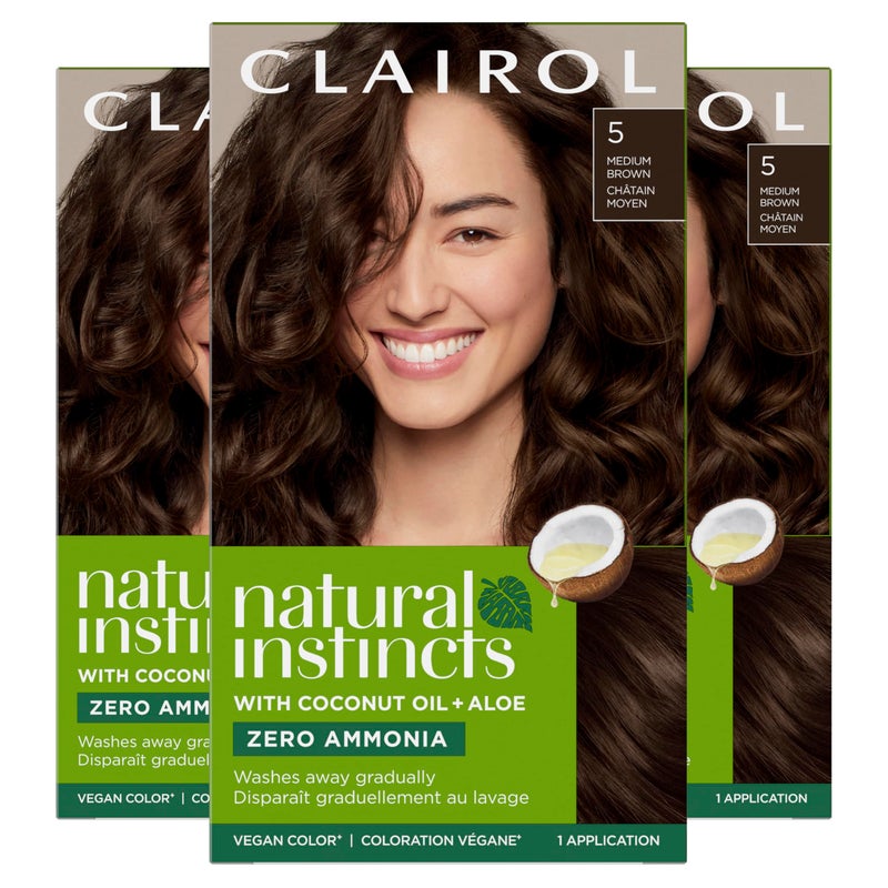 Clairol Natural Instincts Demi-Permanent Hair Dye, 5 Medium Brown Hair Color, Pack of 3 - Image 1