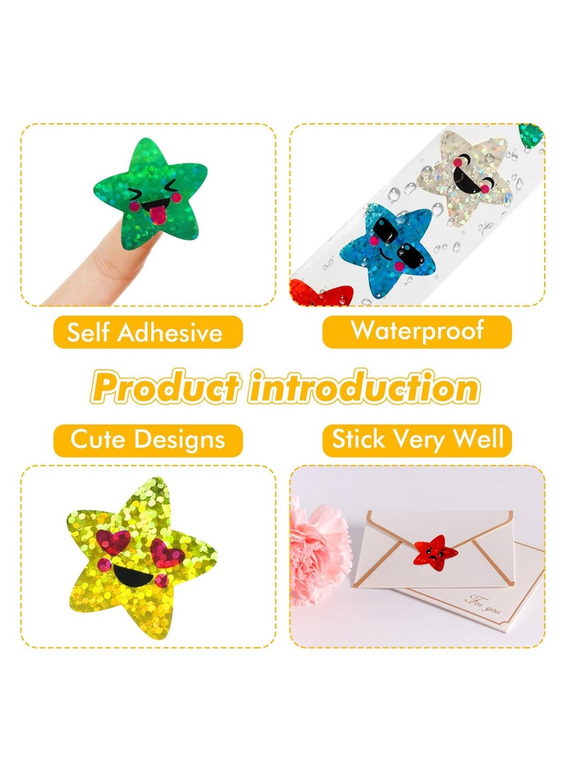وونكت 500Pcs Multicolor Smiling Stickers  (8 Colors) Teaching Materials,1 Inch Small Star Stickers Roll Self Adhesive Glitter Sparkly Foil Star Holographic - Image 5