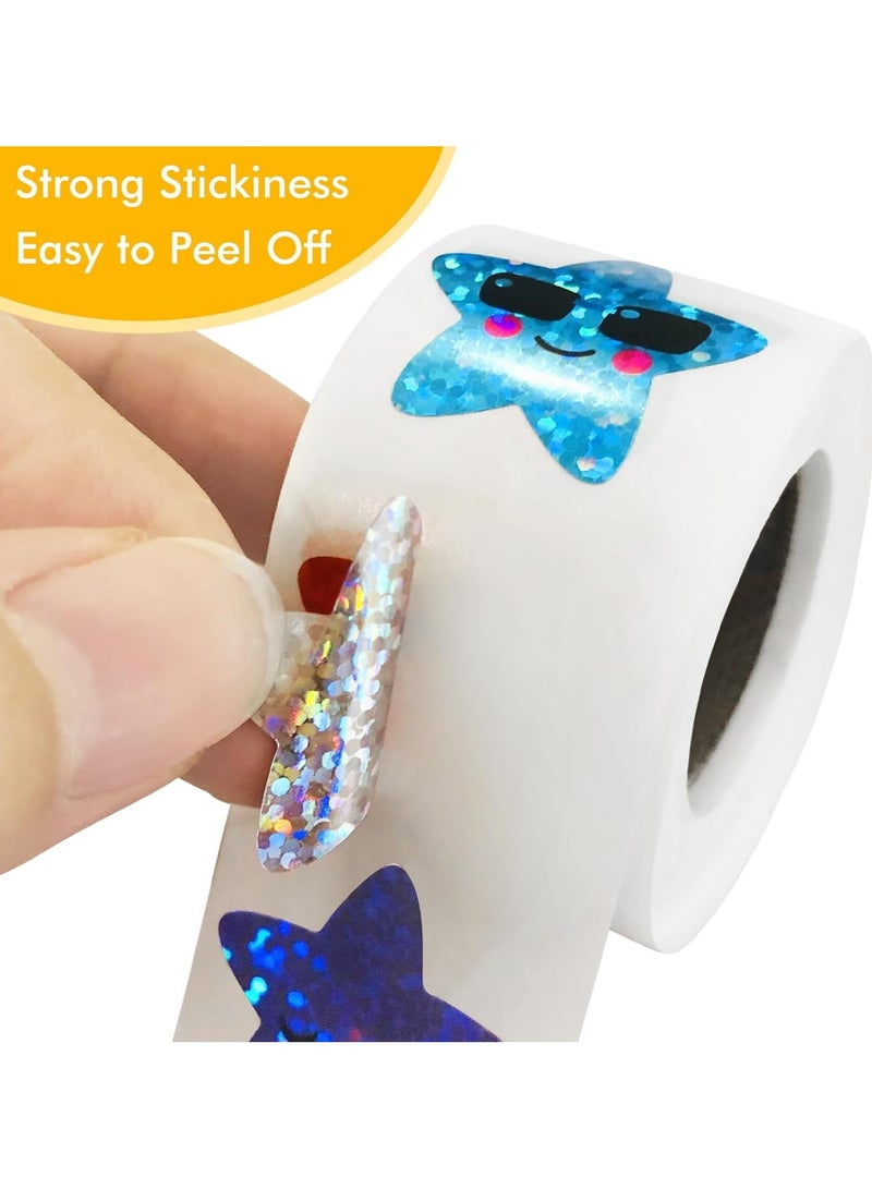 وونكت 500Pcs Multicolor Smiling Stickers  (8 Colors) Teaching Materials,1 Inch Small Star Stickers Roll Self Adhesive Glitter Sparkly Foil Star Holographic - Image 4