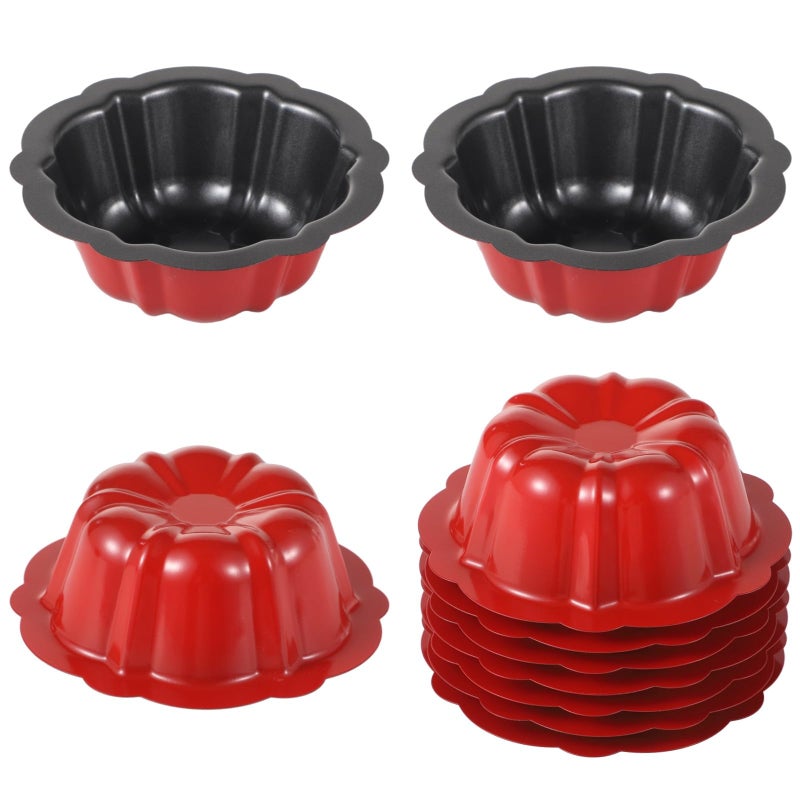 Homaisson 10PCS Mini Fluted Tube Pan, 4.5Inch Carbon Steel Mini Cake Molds, Nonstick Reusable Oven Baking Mold for Cupcake, Bread, Bavarois, Brownie (red) - Image 2