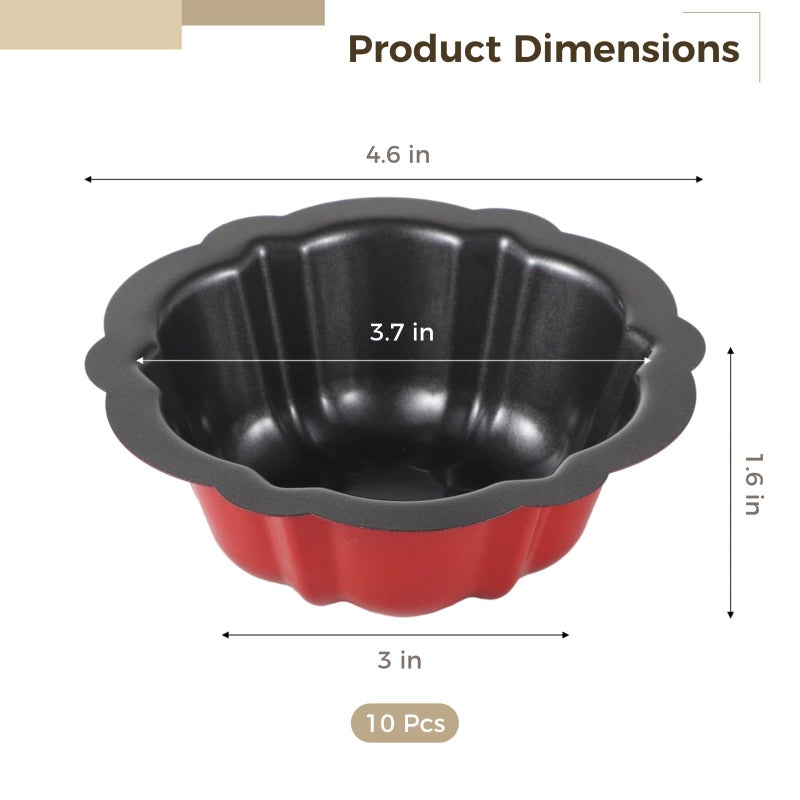 Homaisson 10PCS Mini Fluted Tube Pan, 4.5Inch Carbon Steel Mini Cake Molds, Nonstick Reusable Oven Baking Mold for Cupcake, Bread, Bavarois, Brownie (red) - Image 5