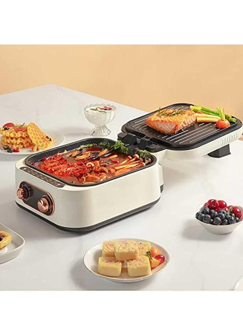 Electric Hot Pot 2 in 1 1800W, Multifunction Electric Baking Tray with Cooker Hot Pot, Stir Fry, Noodles, Grill, Pasta, Nonstick Frying Pan, Dual Power Control Electric Cooker for Dorm and Office  - Image 1