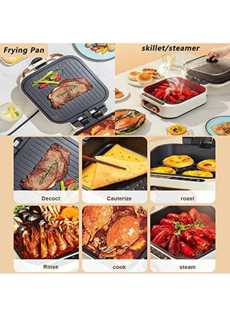 Electric Hot Pot 2 in 1 1800W, Multifunction Electric Baking Tray with Cooker Hot Pot, Stir Fry, Noodles, Grill, Pasta, Nonstick Frying Pan, Dual Power Control Electric Cooker for Dorm and Office  - Image 3