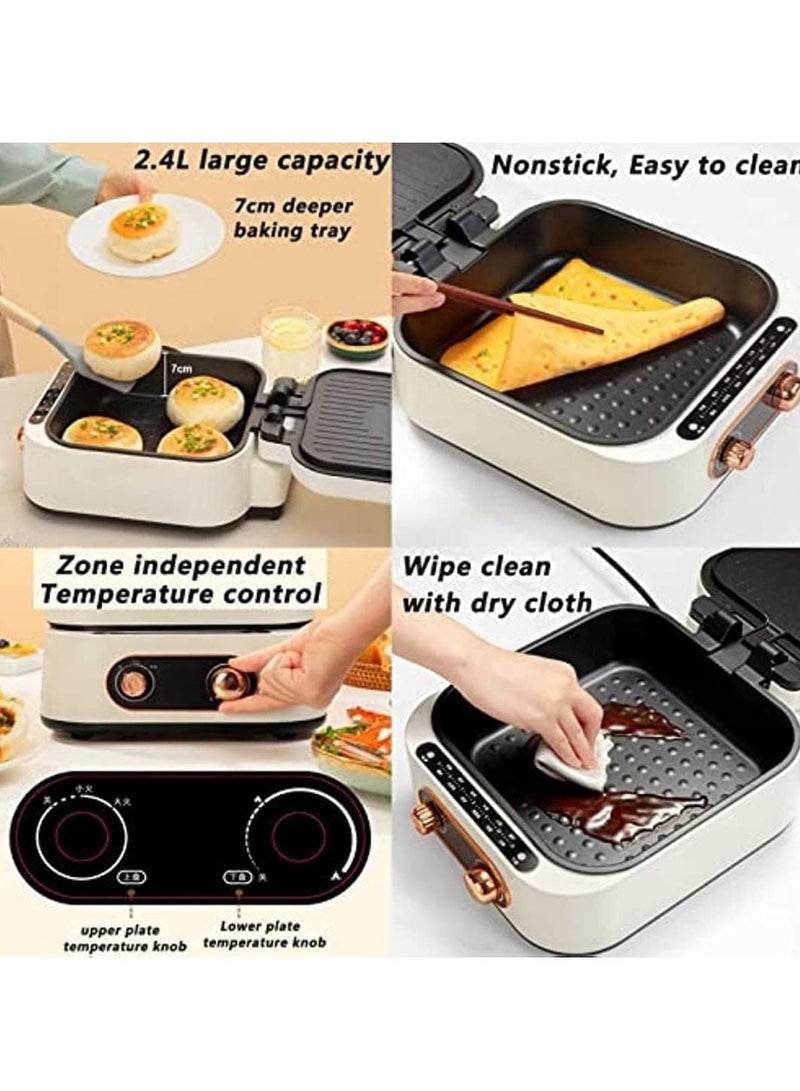 Electric Hot Pot 2 in 1 1800W, Multifunction Electric Baking Tray with Cooker Hot Pot, Stir Fry, Noodles, Grill, Pasta, Nonstick Frying Pan, Dual Power Control Electric Cooker for Dorm and Office  - Image 4