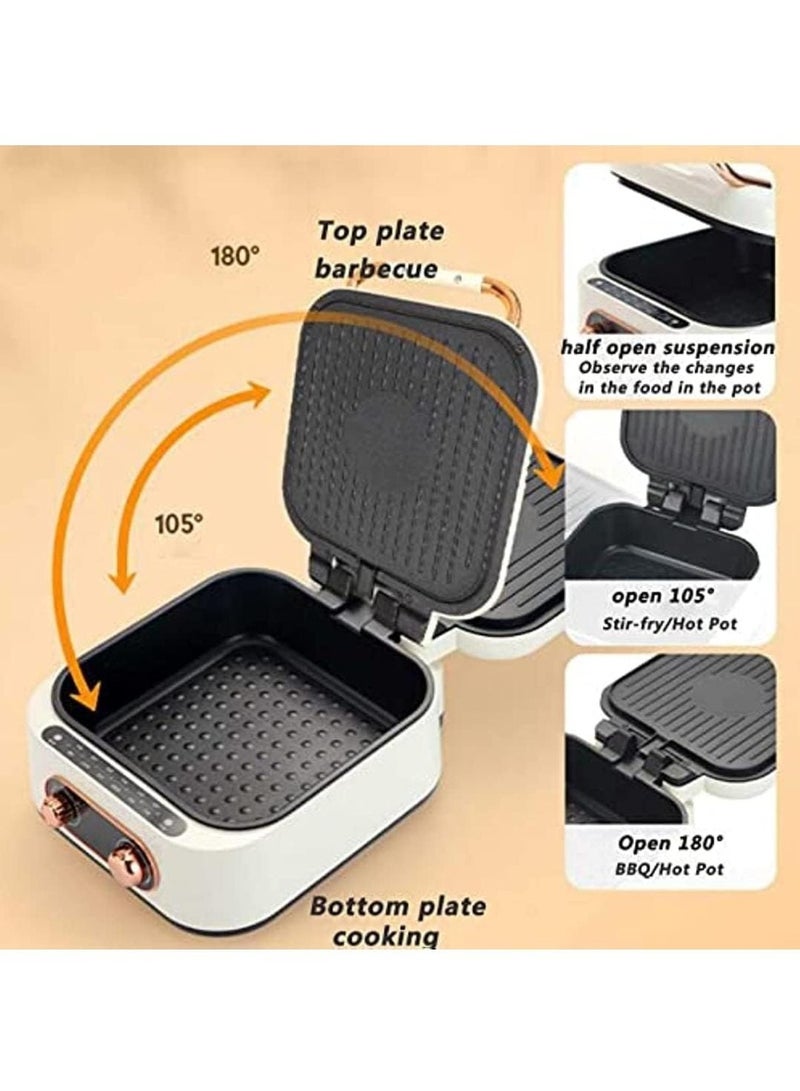 Electric Hot Pot 2 in 1 1800W, Multifunction Electric Baking Tray with Cooker Hot Pot, Stir Fry, Noodles, Grill, Pasta, Nonstick Frying Pan, Dual Power Control Electric Cooker for Dorm and Office  - Image 5