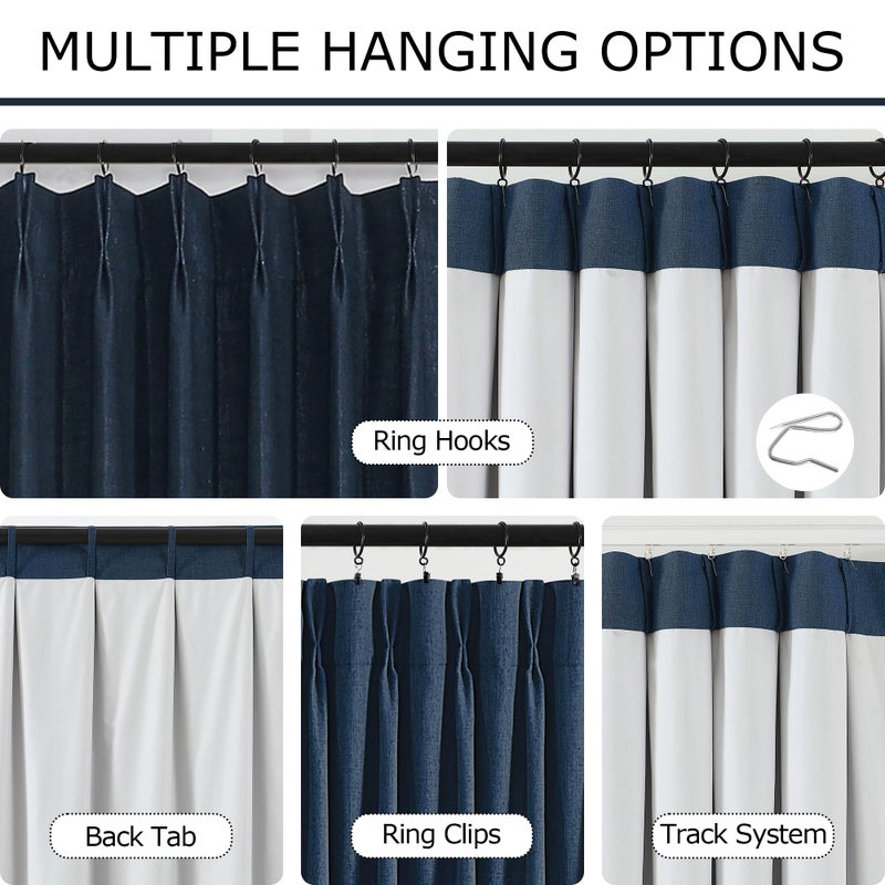 Vision Home Navy Blue Pinch Pleated Full Blackout Curtains Linen Blended Room Darkening Window Panels 108 inch for Living Room Bedroom Thermal Insulated Pinch Pleat Drapes with Hooks 60" Wx108 Lx1 - Image 4
