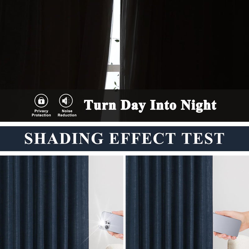 Vision Home Navy Blue Pinch Pleated Full Blackout Curtains Linen Blended Room Darkening Window Panels 108 inch for Living Room Bedroom Thermal Insulated Pinch Pleat Drapes with Hooks 60" Wx108 Lx1 - Image 5