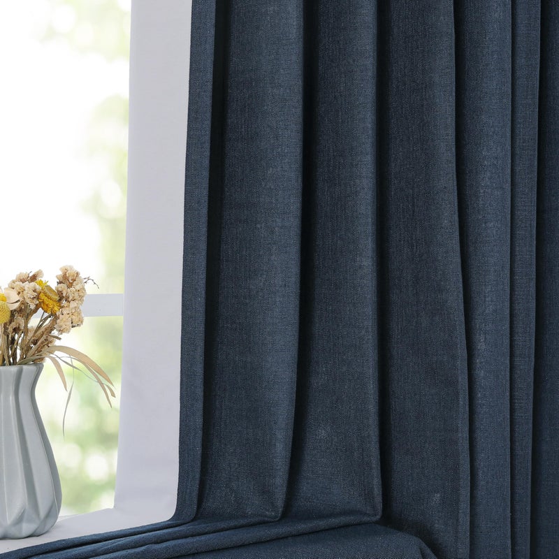 Vision Home Navy Blue Pinch Pleated Full Blackout Curtains Linen Blended Room Darkening Window Panels 108 inch for Living Room Bedroom Thermal Insulated Pinch Pleat Drapes with Hooks 60" Wx108 Lx1 - Image 3