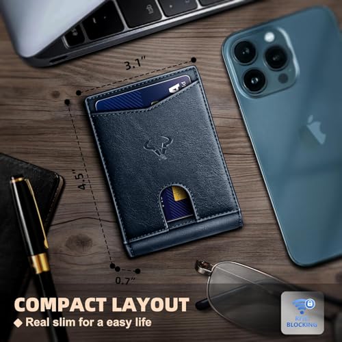 Contacts Slim RFID Blocking Leather Wallet for Men – Minimalist Bifold Card Holder with 11 Slots, ID Window & Cash Pocket – Front Pocket Wallet Gift for Daily Use & Travel (Blue) - Image 3