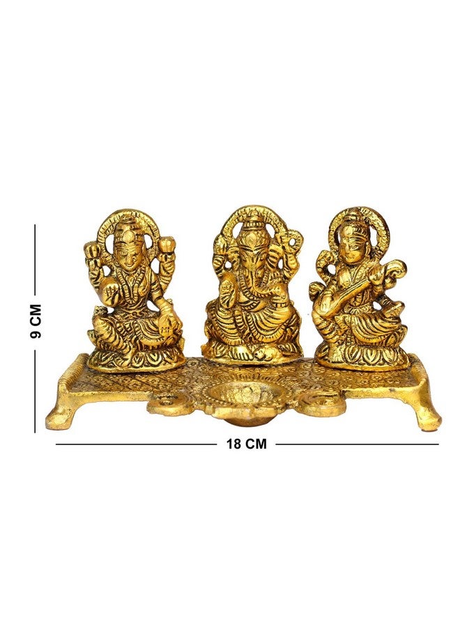 AASA God Idols for Pooja| Antique Laxmi Saraswati Ganesh Ji Idol Murti for Home Decore| Decorative Idol with Diya Stand for Diwali Festival Decoration - Image 2