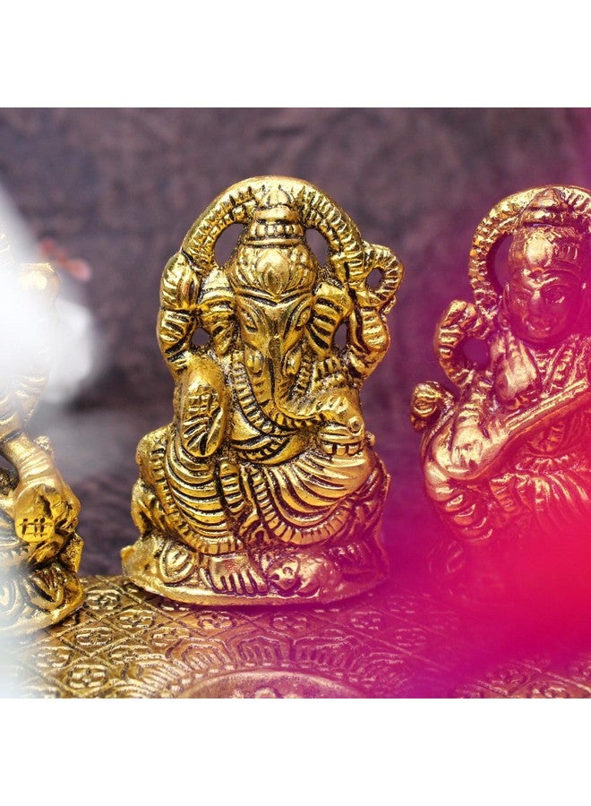 AASA God Idols for Pooja| Antique Laxmi Saraswati Ganesh Ji Idol Murti for Home Decore| Decorative Idol with Diya Stand for Diwali Festival Decoration - Image 3
