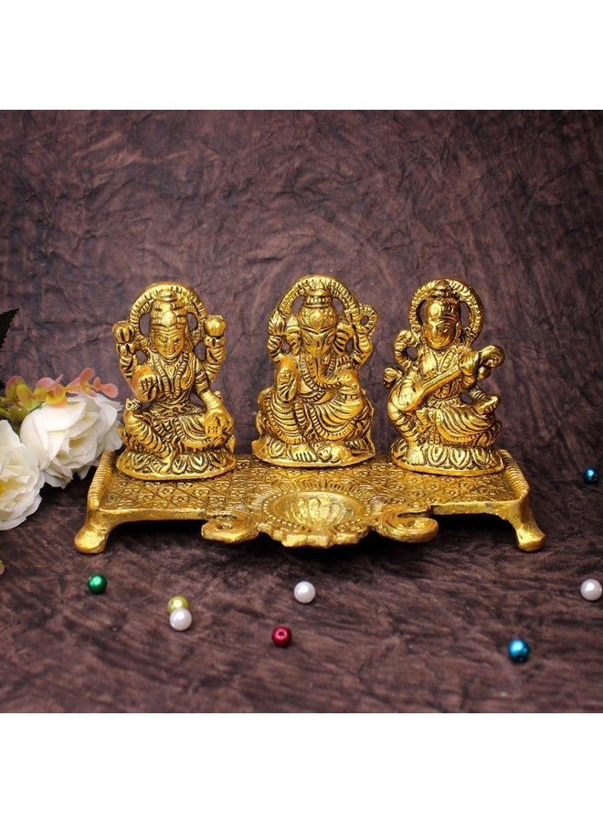 AASA God Idols for Pooja| Antique Laxmi Saraswati Ganesh Ji Idol Murti for Home Decore| Decorative Idol with Diya Stand for Diwali Festival Decoration - Image 4