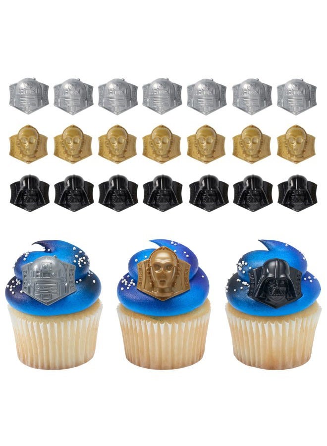 DecoPac STAR WARS Cupcake Rings, 24 Cupcake Toppers Featuring Darth Vader, C-3PO, And R2-D2, 3D Food Safe Cake Toppers by DecoPac– 24 Pack - Image 1