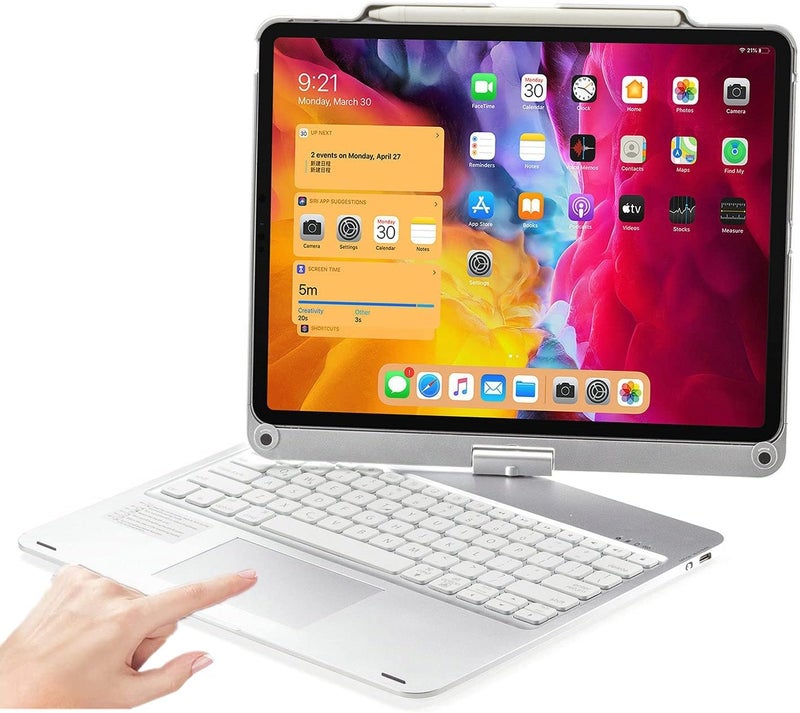 NUWONAYA Rotatable Keyboard Case for iPad Air 13 (M4/M3/M2)/Pro13(M5/M4)/Pro 12.9(6th/5th/4th/3rd Gen), Smart Cover with Pencil Holder, Trackpad Backlit Keyboard, Silver - Image 1