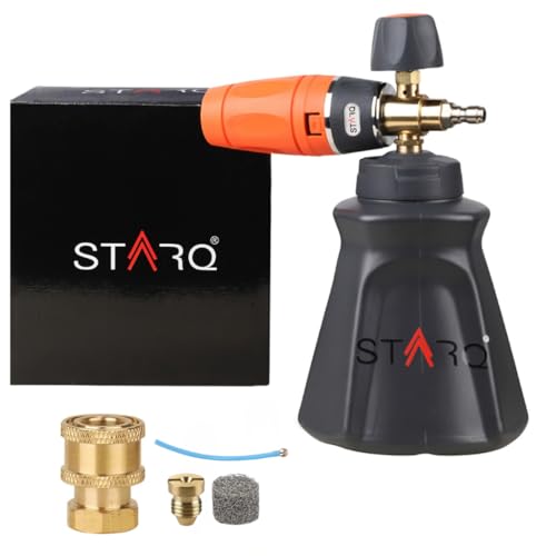 STARQ FoamMaster Heavy-Duty Foam Cannon for Pressure Washer, Pre-Installed Mesh and Orifice with Extra Set Included, Adjustable Spray Nozzle, Brass Connector, Thick Snow Foam for Car and Bike Cleaning - Image 1