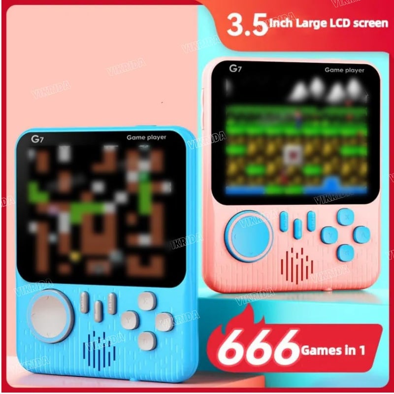 VikriDa G7 Retro 3.5-Inch LCD Color Screen Handheld Game with Gamepad Support Console Mini Ultra-Thin 666 Built-in Games Player Gift for Kids, Blue - Image 2