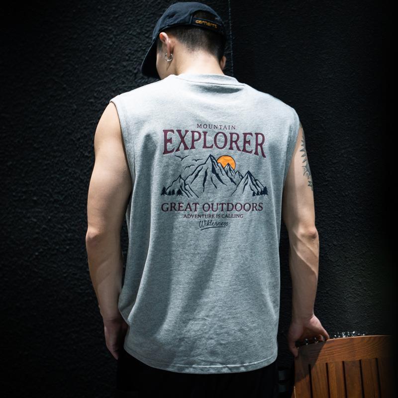 Spring and Summer sleeveless T-shirt vest mens loose fashion brand ins plus size waistcoat half sleeve American sports short sleeve T-shirt 12 Pure White - Image 2