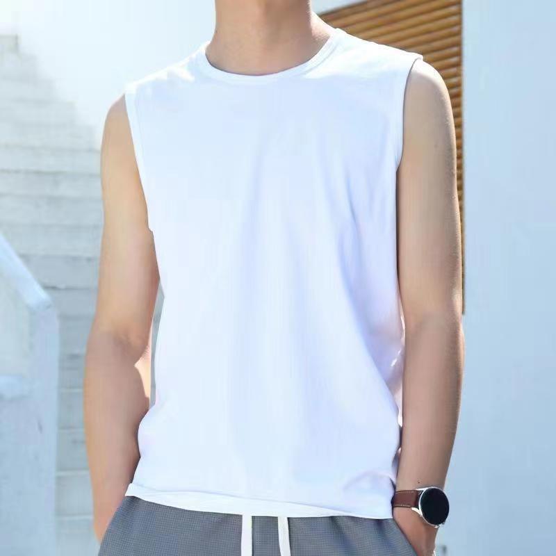 Spring and Summer sleeveless T-shirt vest mens loose fashion brand ins plus size waistcoat half sleeve American sports short sleeve T-shirt 12 Pure White - Image 1