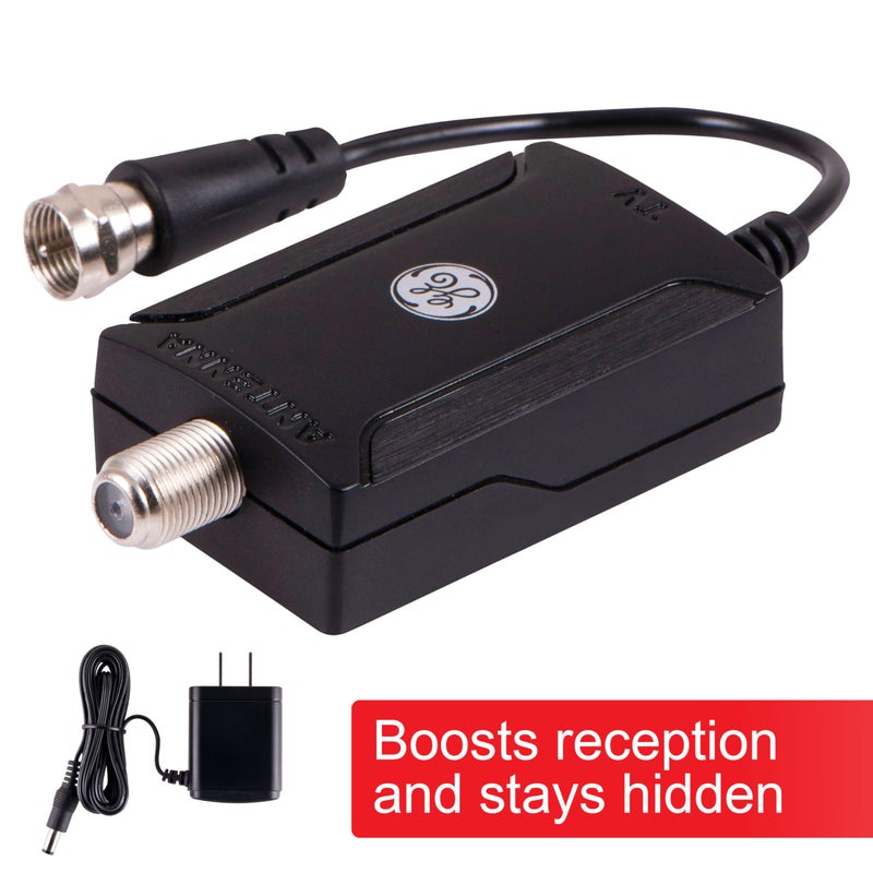 GE Indoor HD Digital TV Antenna Amplifier, Low Noise Antenna Signal Booster, Clears Up Pixelated Low-Strength Channels, Supports HD Smart TV VHF UHF, AC Adapter, Black, 42178 - Image 2