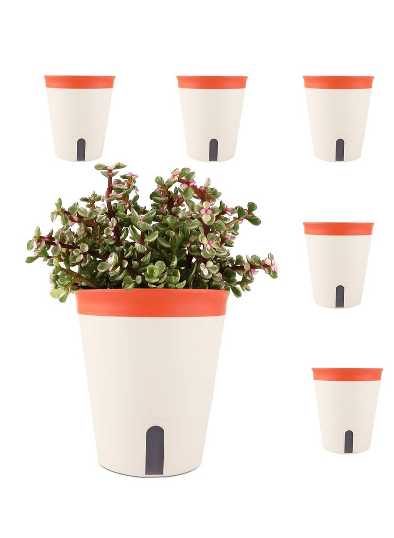 Generic Self Watering Round Planter Pot Set of 6 Plastic Plant Pot with Visual Water Level Window Indoor Decorative Garden Flower Bonsai Pot for Aloe Herb and Succulent Plants - Image 1