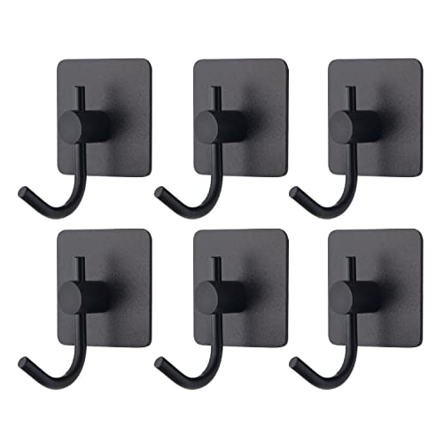 VAEHOLD 6 Pack Adhesive Wall Hooks, Heavy Duty Sticky Holder Aluminum Towel Hooks for Hanging Coat, Hat, Key, Clothes, Closet Hook Wall Mount for Kitchen, Bathroom, Office (Black) - Image 1