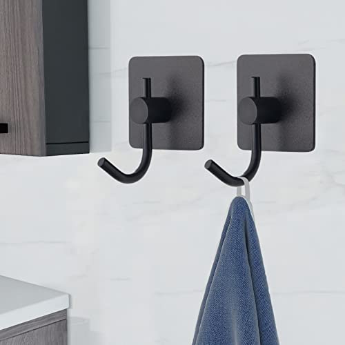 VAEHOLD 6 Pack Adhesive Wall Hooks, Heavy Duty Sticky Holder Aluminum Towel Hooks for Hanging Coat, Hat, Key, Clothes, Closet Hook Wall Mount for Kitchen, Bathroom, Office (Black) - Image 2