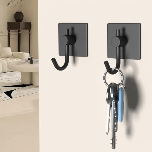 VAEHOLD 6 Pack Adhesive Wall Hooks, Heavy Duty Sticky Holder Aluminum Towel Hooks for Hanging Coat, Hat, Key, Clothes, Closet Hook Wall Mount for Kitchen, Bathroom, Office (Black) - Image 3